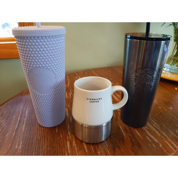 STARBUCKS 3 Piece Bundle Lavender Studded Tumbler Mug Black Cup Drinkware Lot - Picture 1 of 15